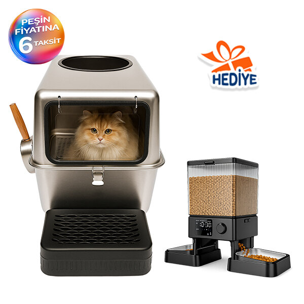 Tigres CleanSteel Premium Paslanmaz Çelik Üstten Girişli Kedi Tuvalet Kabı – 60 cm, Hijyenik & Lüks Tasarım - 1