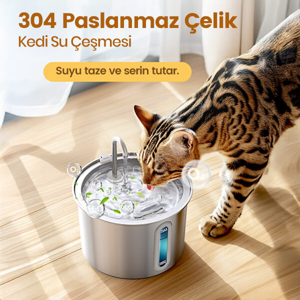 Tigres CleanSteel Premium Hijyen Seti – Paslanmaz Çelik Kedi Tuvaleti +  Zaman Ayarlı Otomatik İkili Mama Kabı + 2L Su Pınarı - 4