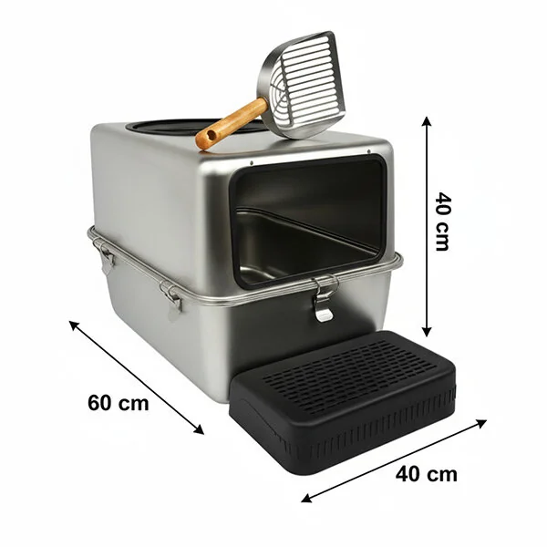 Tigres CleanSteel Premium Hijyen Seti – Paslanmaz Çelik Kedi Tuvaleti +  Zaman Ayarlı Otomatik İkili Mama Kabı + 2L Su Pınarı - 10