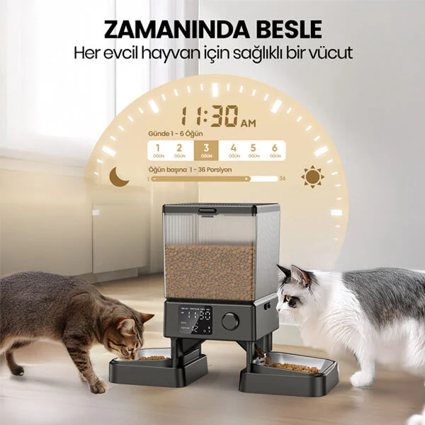 Tigres CleanSteel Premium Hijyen Seti – Paslanmaz Çelik Kedi Tuvaleti +  Zaman Ayarlı Otomatik İkili Mama Kabı + 2L Su Pınarı - 3