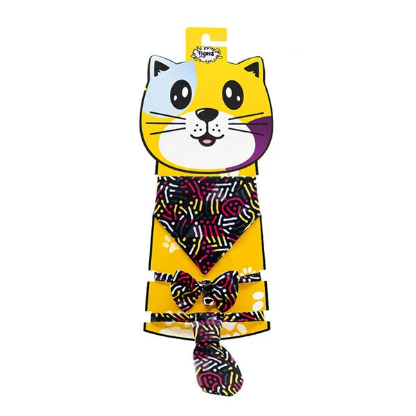 Tigres Team Neon Desenli Papyon-Kravat-Fular Kedi Tasma Takımı - 1