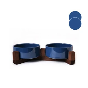 Tigres Stuff Boyun Destekleyici Seramik 2 li Mama ve Su Kabı Mavi