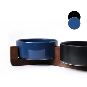 Tigres Stuff Boyun Destekleyici Seramik 2 li Mama ve Su Kabı Mavi-Siyah - 2