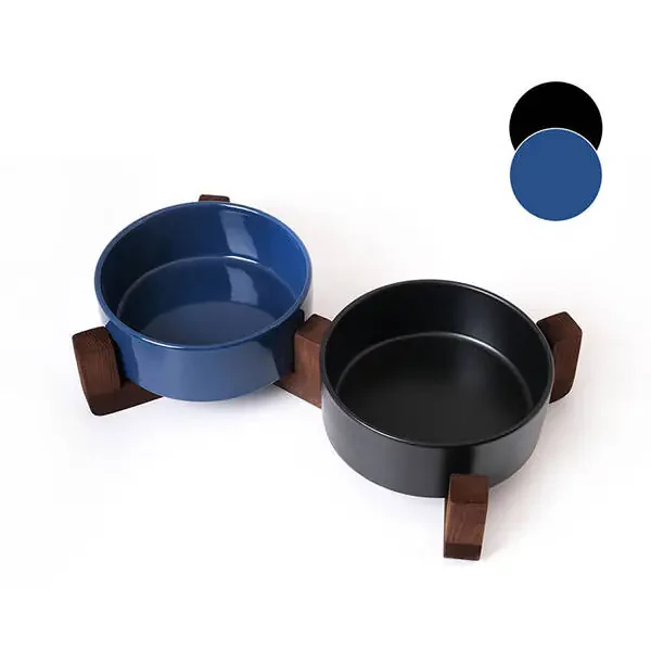 Tigres Stuff Boyun Destekleyici Seramik 2 li Mama ve Su Kabı Mavi-Siyah - 1