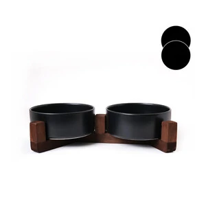 Tigres Stuff Boyun Destekleyici Seramik 2 li Mama ve Su Kabı Siyah