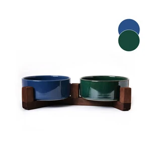 Tigres Stuff Boyun Destekleyici Seramik 2 li Mama ve Su Kabı Zümrüt-Mavi