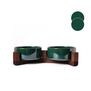 Tigres Stuff Boyun Destekleyici Seramik 2 li Mama ve Su Kabı Zümrüt Yeşili