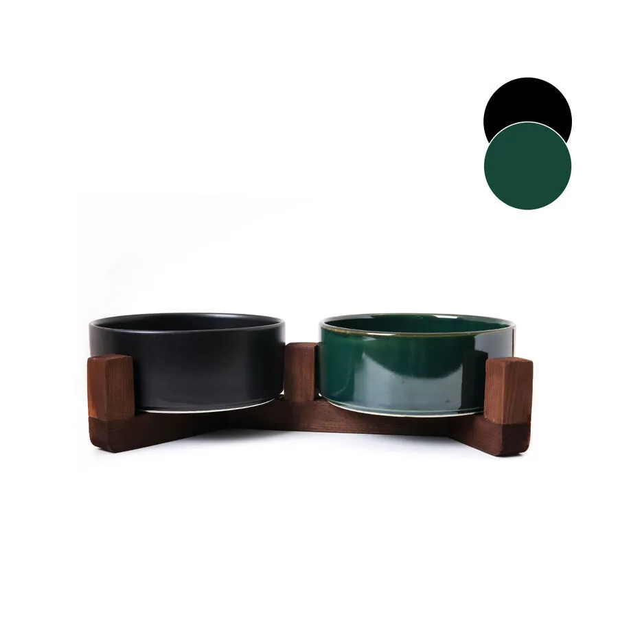 Tigres Stuff Boyun Destekleyici Seramik 2 li Mama ve Su Kabı Zümrüt Yeşili-Siyah - 1