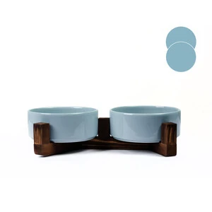 Tigres Stuff Boyun Destekleyici Seramik 2'li Mama Ve Su Kabı Açık Mavi