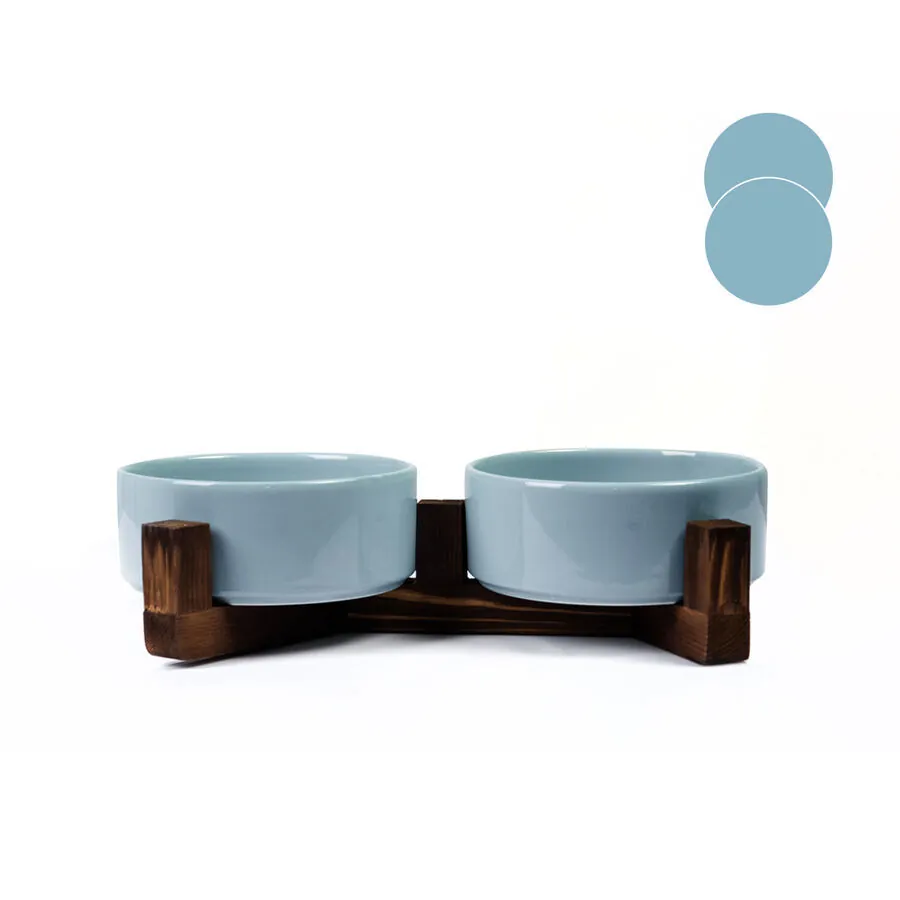 Tigres Stuff Boyun Destekleyici Seramik 2'li Mama Ve Su Kabı Açık Mavi - 1