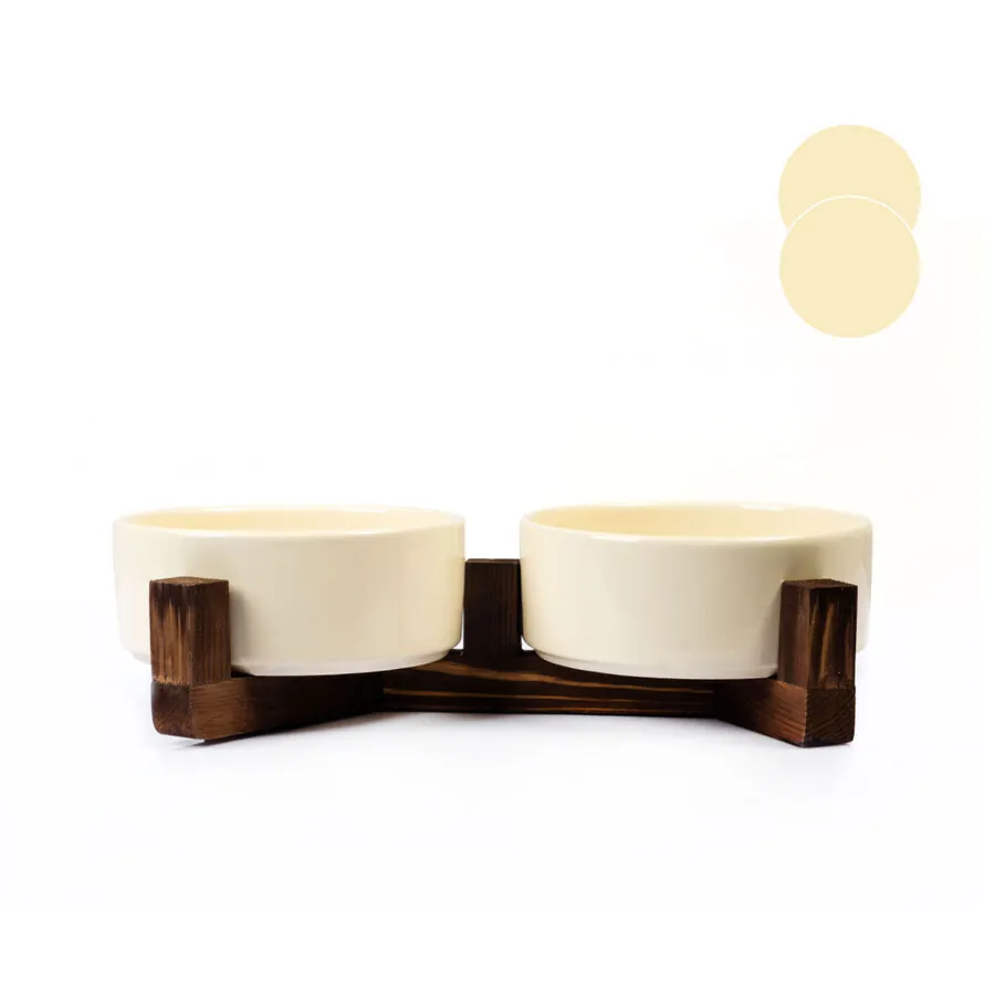 Tigres Stuff Boyun Destekleyici Seramik 2'li Mama Ve Su Kabı Fildişi - 1