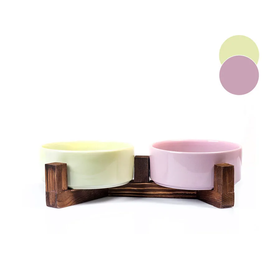 Tigres Stuff Boyun Destekleyici Seramik 2'li Mama Ve Su Kabı Mor-Fıstık Yeşili - 1
