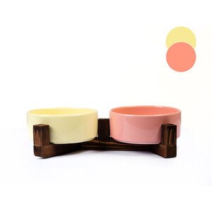 Tigres Stuff Boyun Destekleyici Seramik 2'li Mama Ve Su Kabı Pembe-Sarı