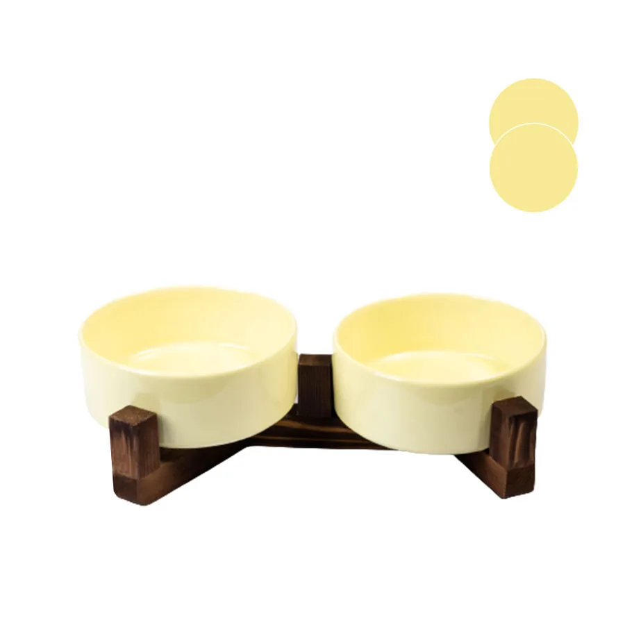 Tigres Stuff Boyun Destekleyici Seramik 2'li Mama Ve Su Kabı Sarı - 1