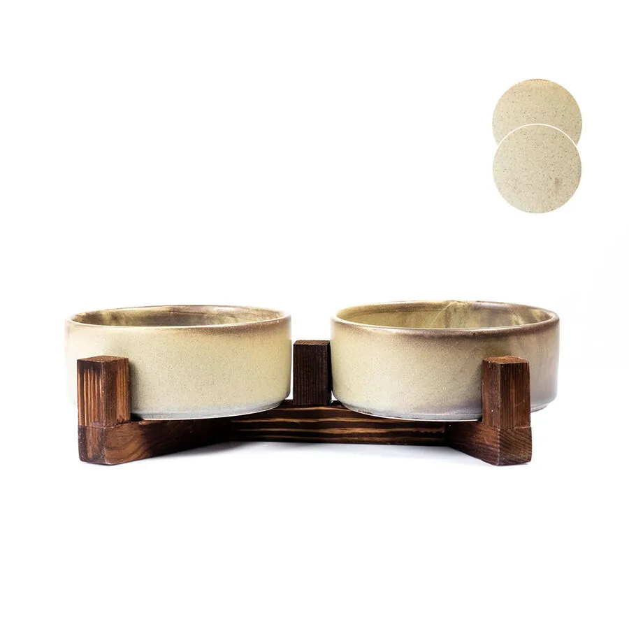 Tigres Stuff Boyun Destekleyici Seramik 2'li Mama Ve Su Kabı Zeytin Yeşili - 1