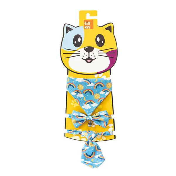 Tigres Team Gökkuşağı Desenli Papyon-kravat-fular Kedi Tasma Takımı - 1