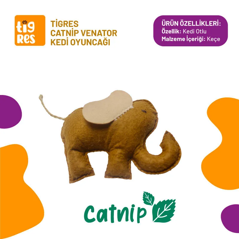 Tigres Venator Catnipli Fil Şeklinde Kedi Oyuncağı - 1