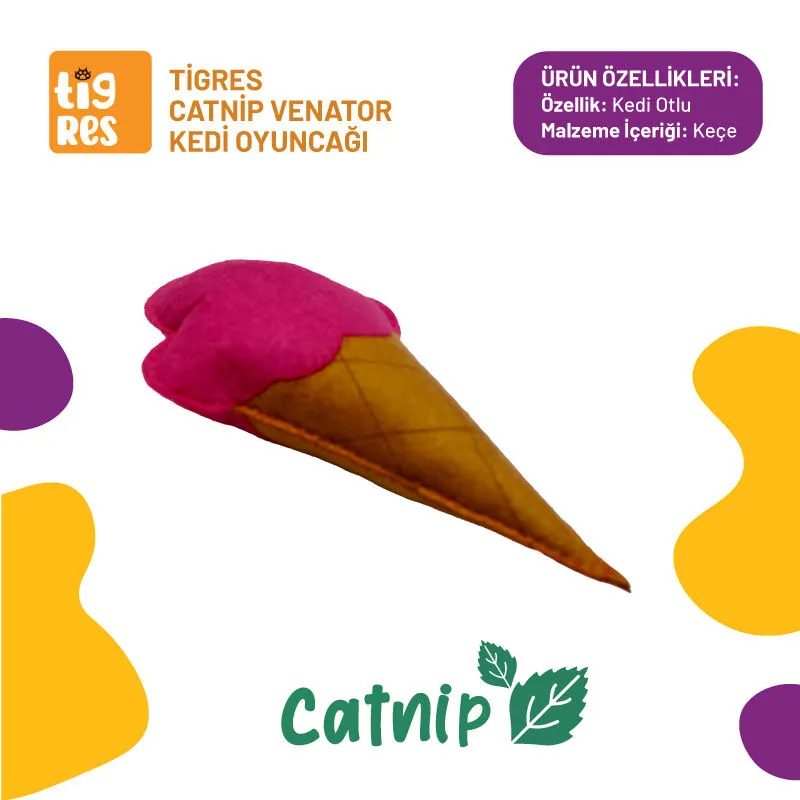 Tigres Venator Catnipli Fuşya Dondurma Şeklinde Kedi Oyuncağı - 1