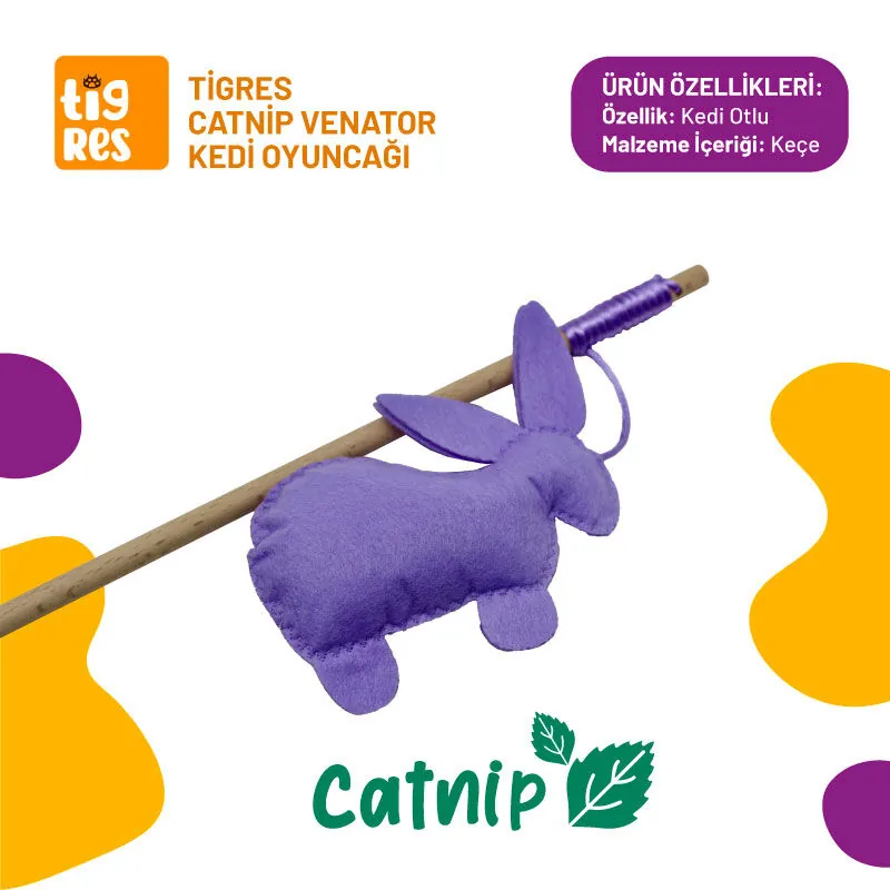 Tigres Venator Catnipli Lila Tavşan Şeklinde Kedi Oltası - 1
