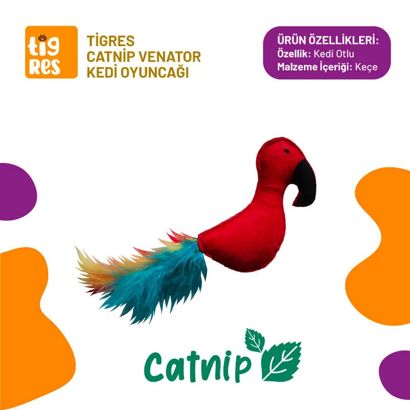 Tigres Venator Catnipli Papağan Şeklinde Kedi Tüylü Oyuncağı - 1