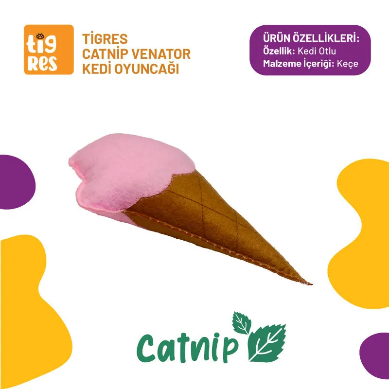 Tigres Venator Catnipli Pembe Dondurma Şeklinde Kedi Oyuncağı - 1