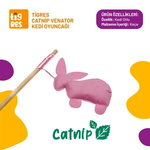 Tigres Venator Catnipli Pembe Tavşan Şeklinde Kedi Oltası