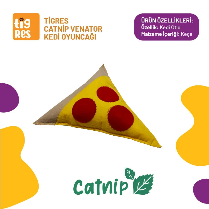Tigres Venator Catnipli Pizza Şeklinde Kedi Oyuncağı - 1