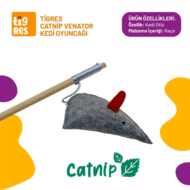 Tigres Venator Catnipli Renkli Kulak Fare Şeklinde Kedi Oltası - 1