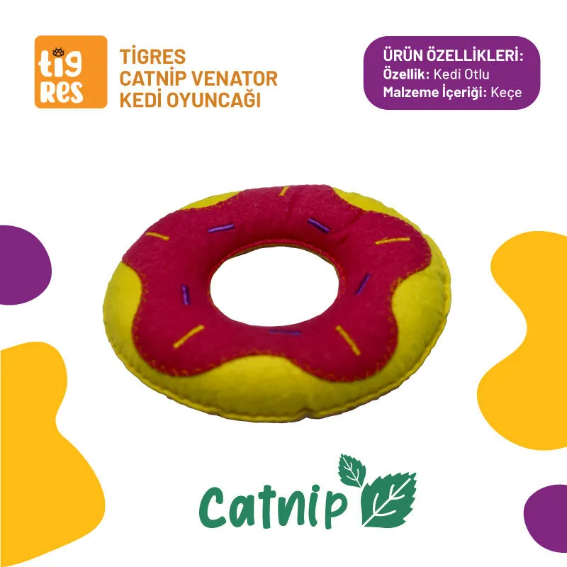 Tigres Venator Catnipli Sarı Donut Şeklinde Kedi Oyuncağı - 1