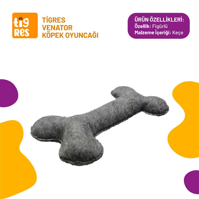Tigres Venator Kemik Şeklinde Gri Mini Köpek Oyuncağı - 1