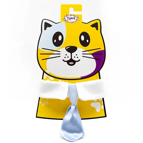 Tigres Yakalı Kravat Şeklinde Kedi Tasması Mavi - 1