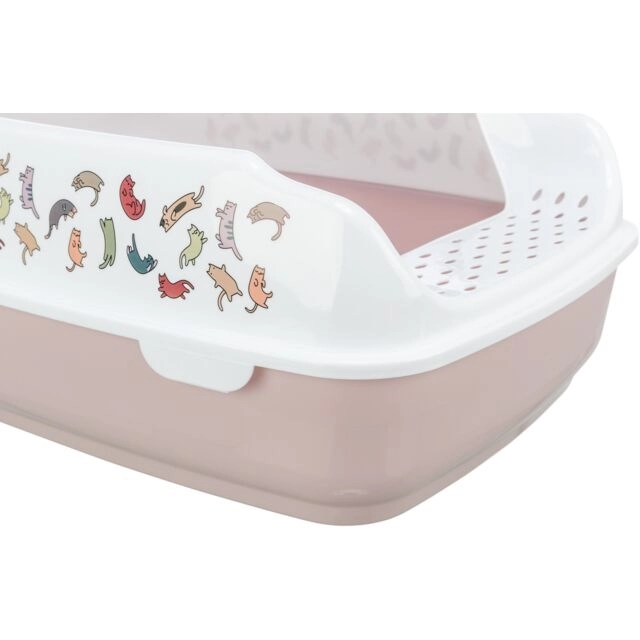 Trixie Kedi Tuvaleti, Yüksek Kenarlı ve Kedi Motifli, 38x20x50cm, Açık Lila/Beyaz - 5