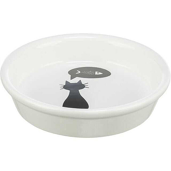 Trixie Seramik Kedi Mama ve Su Kabı 250 ml, 13 cm (Kedi/Balık Desenli) [Beyaz] - 1