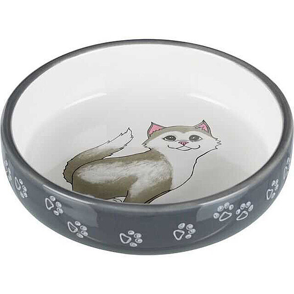 Trixie Seramik Kedi Mama ve Su Kabı 300 ml, 15 cm [Gri/Beyaz]