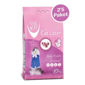Vancat Bebek Pudrası Kokulu İnce Taneli Topaklanan Kedi Kumu 10 lt (2 adet)