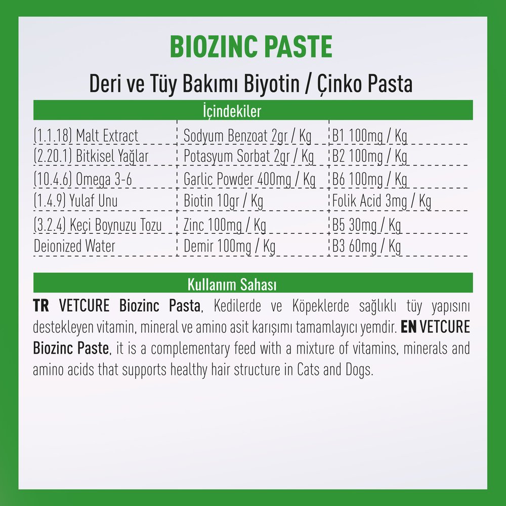 Vetcure Biozinc Kedi ve Köpek Deri ve Tüy Destekleyici Paste 100 gr - 2