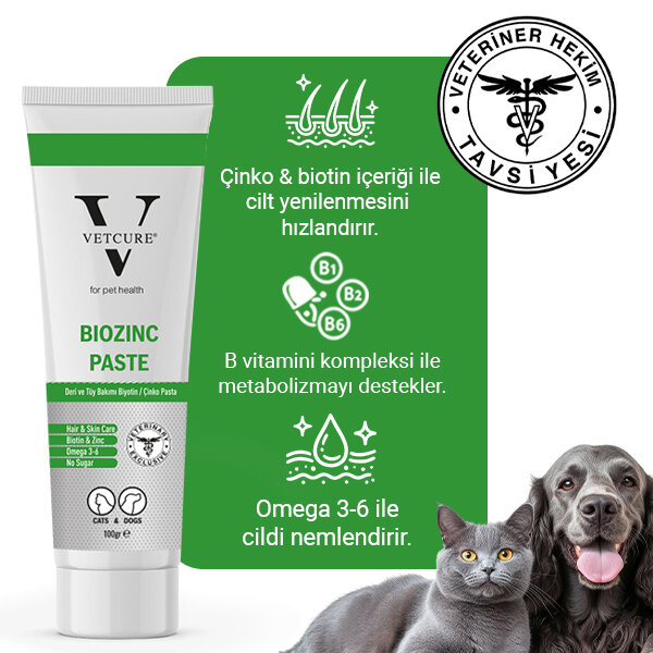 Vetcure Biozinc Kedi ve Köpek Deri ve Tüy Destekleyici Paste 100 gr - 2