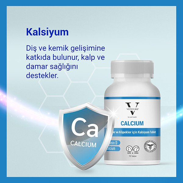Vetcure Calcium Kedi ve Köpekler İçin Kalsiyum Desteği 75 Tablet - 3