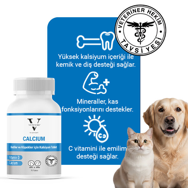 Vetcure Calcium Kedi ve Köpekler İçin Kalsiyum Desteği 75 Tablet - 2