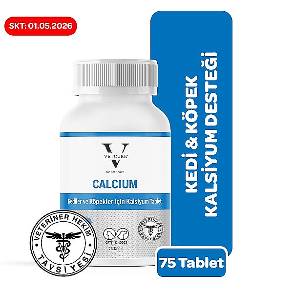 Vetcure Calcium Kedi ve Köpekler İçin Kalsiyum Desteği 75 Tablet - 1