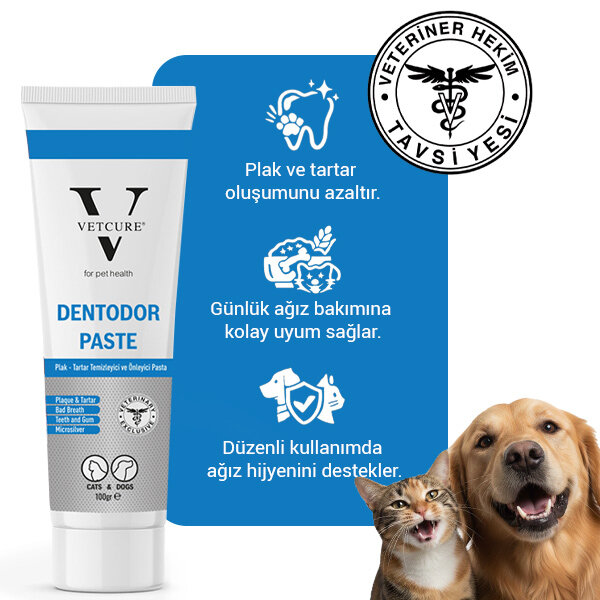 Vetcure Dentodor Kedi ve Köpek Ağız Kokusu Giderme ve Tartar Desteği Paste 100 gr - 2