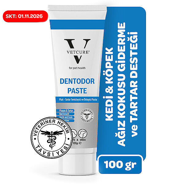 Vetcure Dentodor Kedi ve Köpek Ağız Kokusu Giderme ve Tartar Desteği Paste 100 gr - 1
