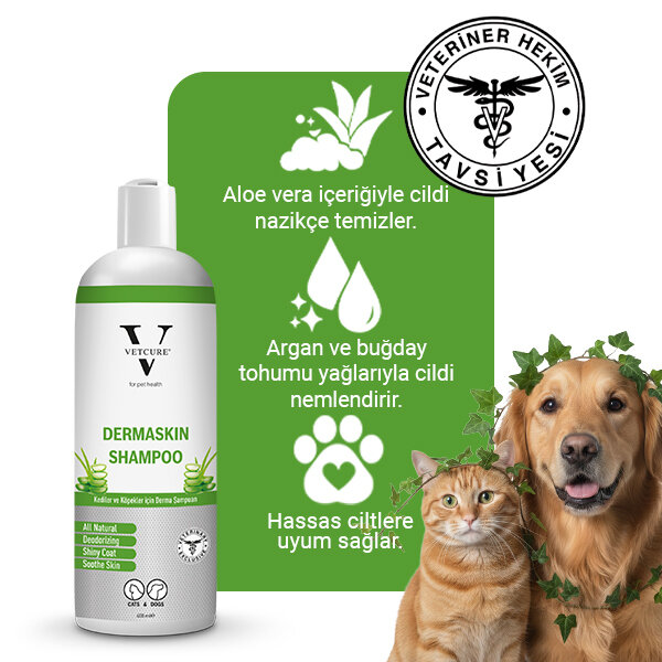 Vetcure Dermaskin Kedi ve Köpekler İçin Aloe Vera Destekli Şampuan 400 ML - 2