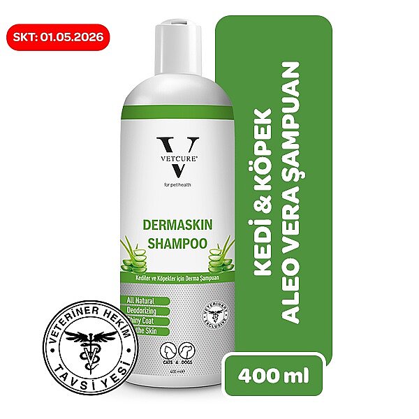 Vetcure Dermaskin Kedi ve Köpekler İçin Aloe Vera Destekli Şampuan 400 ML - 1