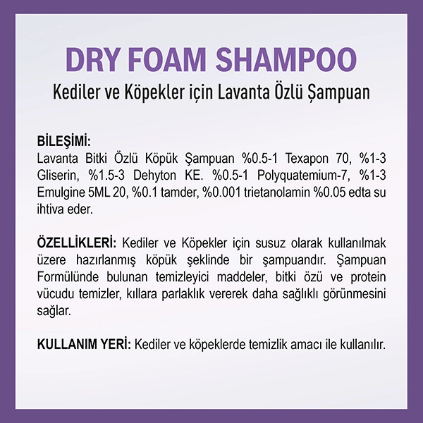 Vetcure Dry Foam Kedi ve Köpekler İçin Lavanta Kokulu Kuru Şampuan 200 ML - 2