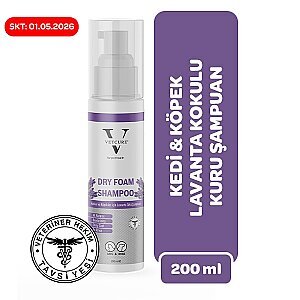 Vetcure Dry Foam Kedi ve Köpekler İçin Lavanta Kokulu Kuru Şampuan 200 ML
