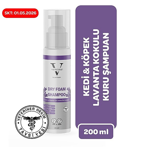 Vetcure Dry Foam Kedi ve Köpekler İçin Lavanta Kokulu Kuru Şampuan 200 ML - 1