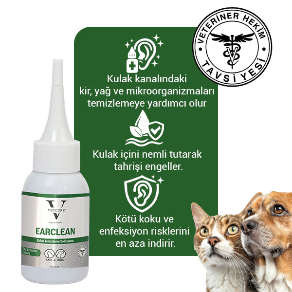 Vetcure Ear Clean Kedi ve Köpek Kulak Temizleme Solüsyonu 50 ML - 3