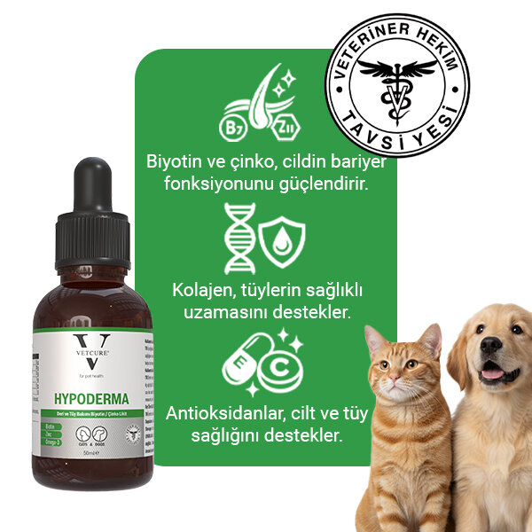 Vetcure Hypoderma Kedi ve Köpek Alerjik Deri ve Tüy Sağlığı Destekleyici Likit 50 ML - 2