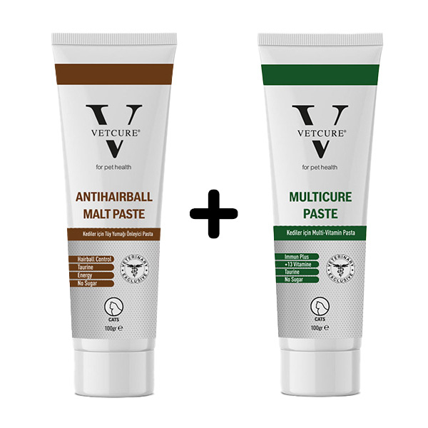 Vetcure Kedi Tüy Yumağı Önleyici Malt Paste 100 gr + Vetcure Multivitamin 100 gr - 1